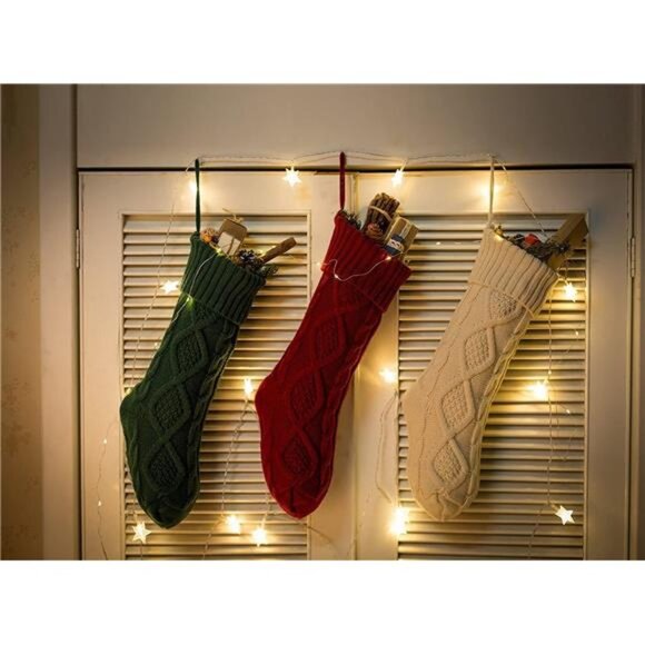 Christmas Stockings, 2 Pack 18 Inches Cable Knitted Large Size Stocking Gifts - Picture 4 of 7